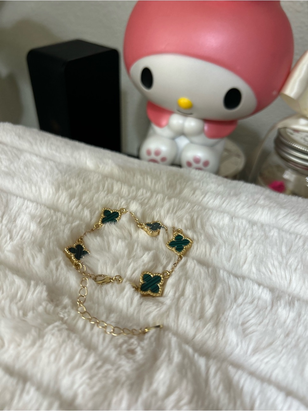 Gold Green Clover Link Bracelet